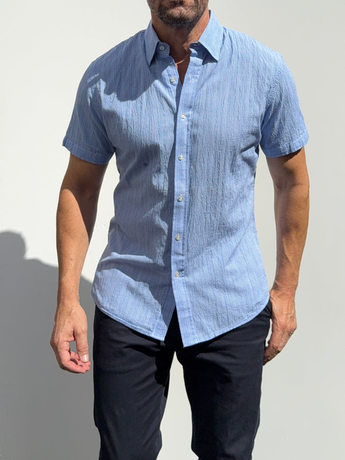 Mini-Gingham Seersucker - Light Blue- Small Batch #673