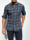 Navy, Aqua & Rust Plaid Flannel - Navy Aqua & Rust