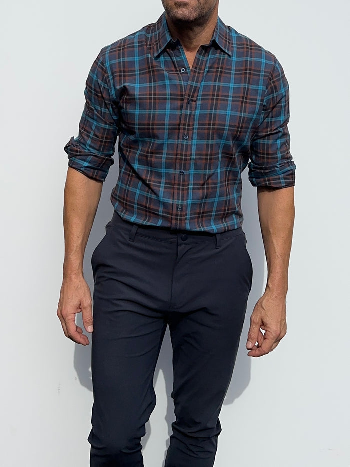 Navy, Aqua & Rust Plaid Flannel - Navy Aqua & Rust