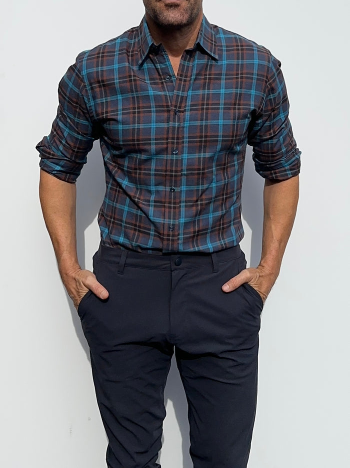 Navy, Aqua & Rust Plaid Flannel - Navy Aqua & Rust
