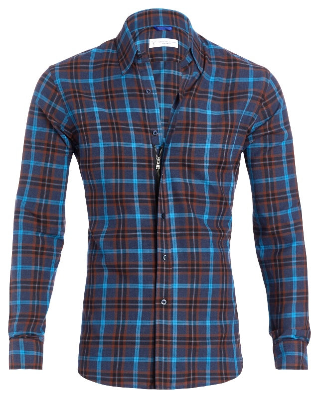 Navy, Aqua & Rust Plaid Flannel - Navy Aqua & Rust