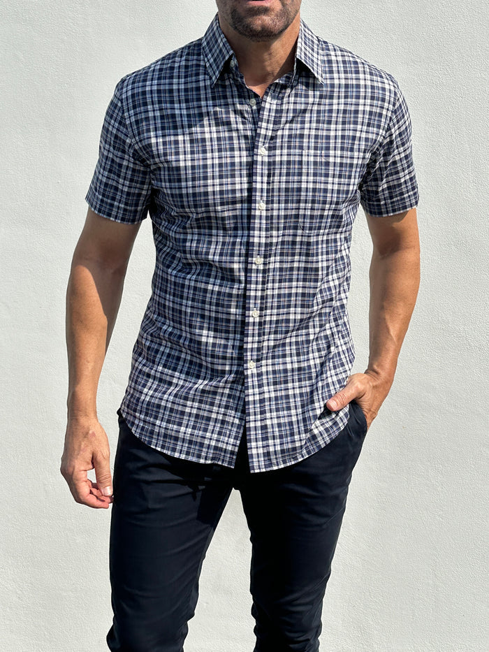 Navy & Gray Plaid Broadcloth - Navy & Gray Plaid Broadcloth