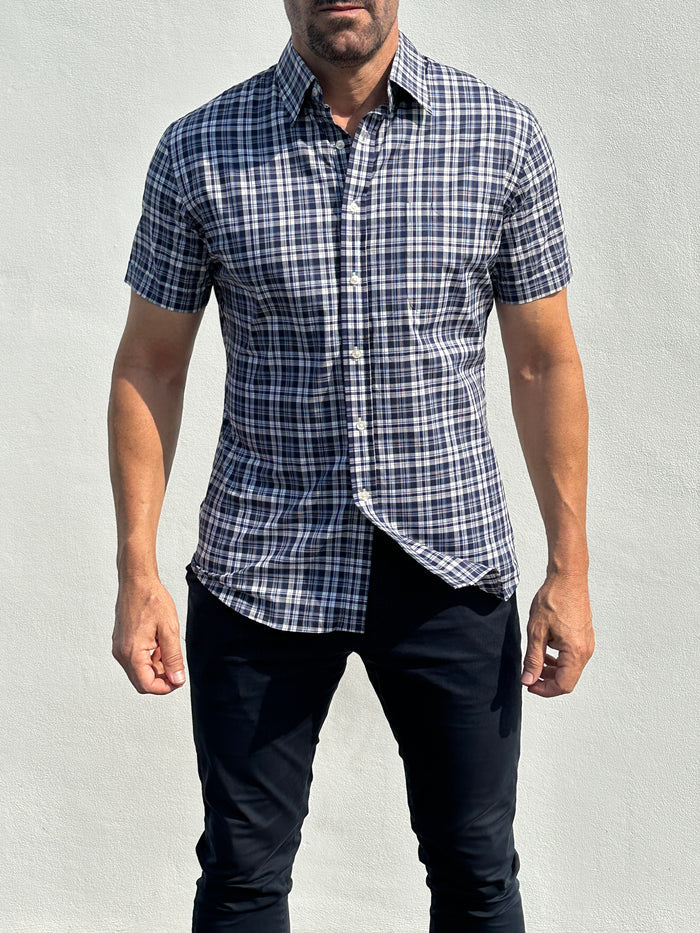 Navy & Gray Plaid Broadcloth - Navy & Gray Plaid Broadcloth