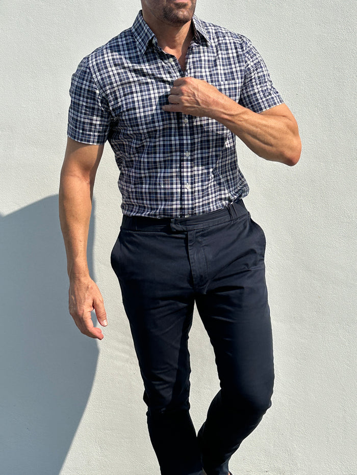 Navy & Gray Plaid Broadcloth - Navy & Gray Plaid Broadcloth