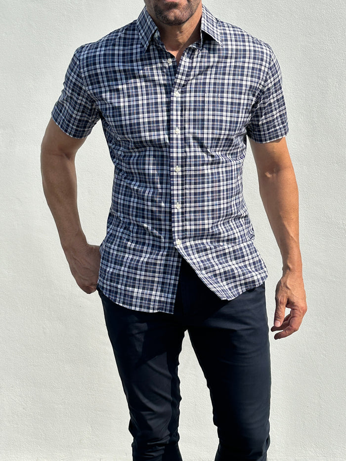 Navy & Gray Plaid Broadcloth - Navy & Gray Plaid Broadcloth