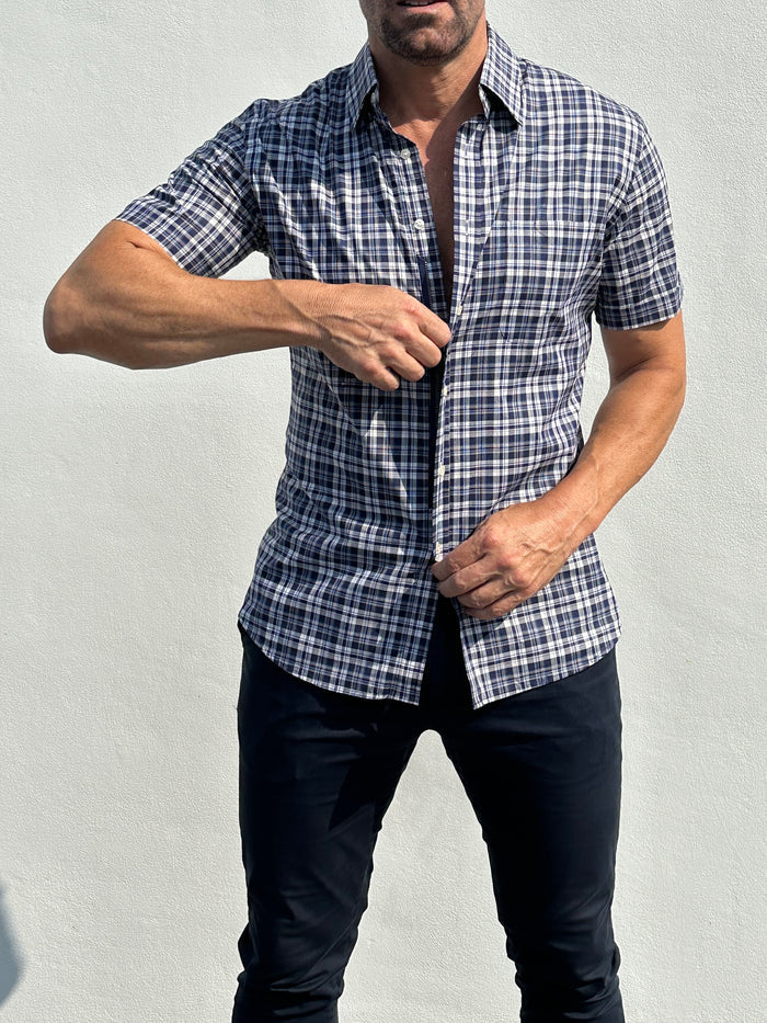 Navy & Gray Plaid Broadcloth - Navy & Gray Plaid Broadcloth
