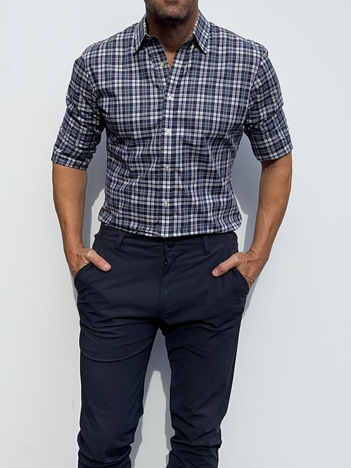 Navy & Gray Plaid Broadcloth - White & Blue Plaid