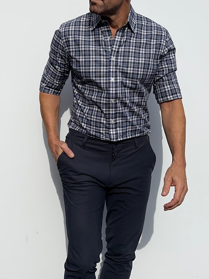 Navy & Gray Plaid Broadcloth - White & Blue Plaid