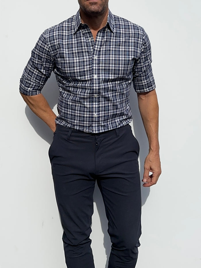Navy & Gray Plaid Broadcloth - White & Blue Plaid