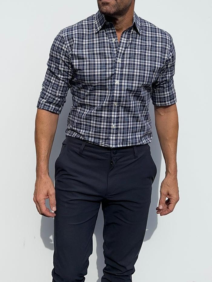Navy & Gray Plaid Broadcloth - White & Blue Plaid