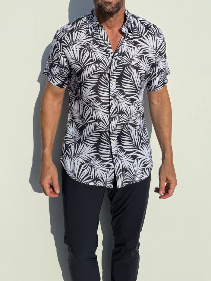 Navy Palms on Linen - Navy Palms on Linen