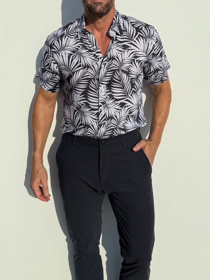 Navy Palms on Linen - Navy Palms on Linen