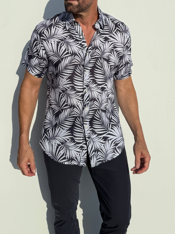 Navy Palms on Linen - Navy Palms on Linen