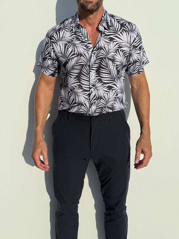 Navy Palms on Linen - Navy Palms on Linen