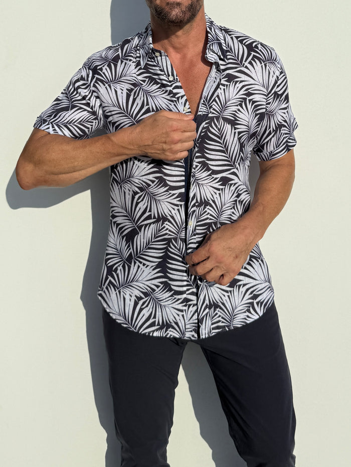 Navy Palms on Linen - Navy Palms on Linen