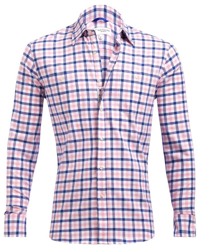 Navy, Pink & White Plaid Flannel - Pink & Navy Plaid