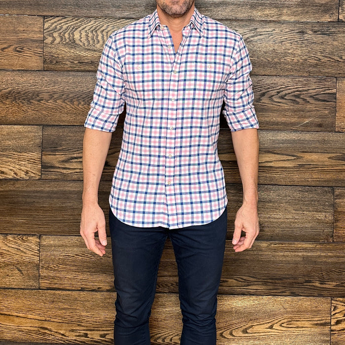 Navy, Pink & White Plaid Flannel - Pink & Navy Plaid