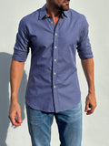Navy & White Plaid Twill - Navy w/ White Small Plaid