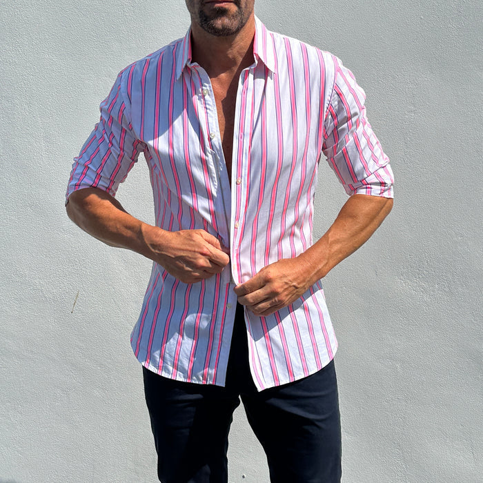 Neon Pink & Blue Stripe - Neon Pink & Blue Stripe