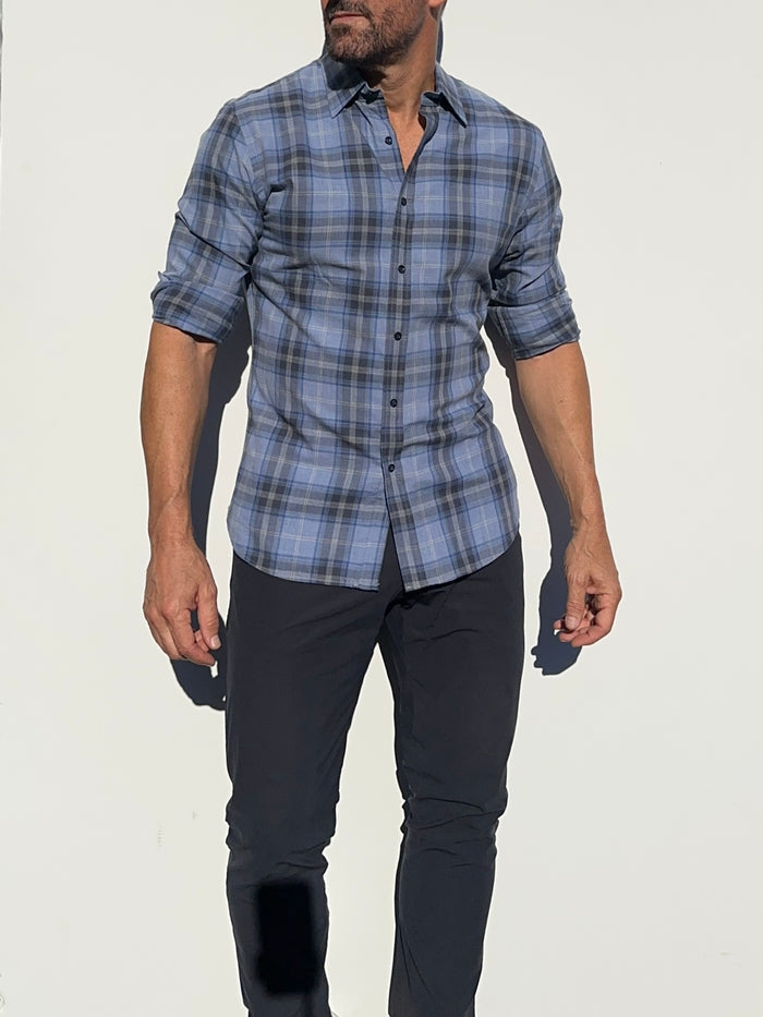 No-Pocket Plaid Flannel - Light Blue