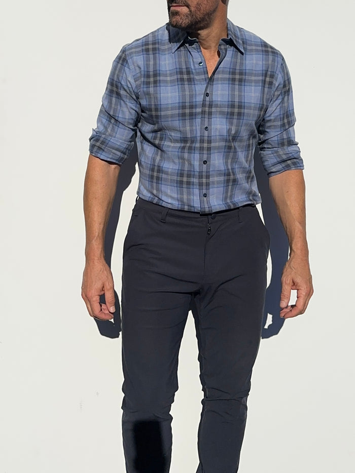 No-Pocket Plaid Flannel - Light Blue
