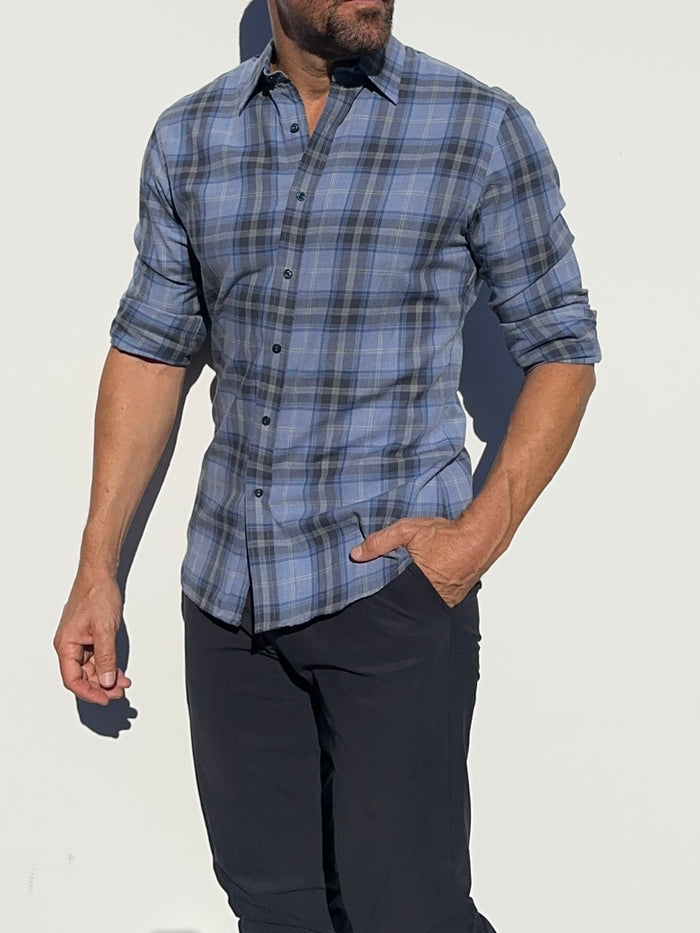 No-Pocket Plaid Flannel - Light Blue