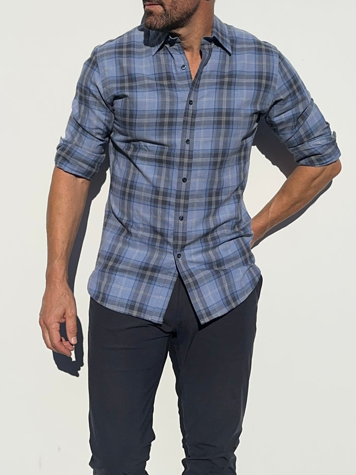 No-Pocket Plaid Flannel - Light Blue