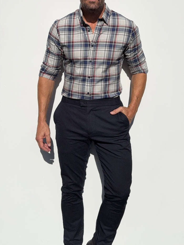 No-Pocket Unbrushed Flannel - Gray & Navy Plaid