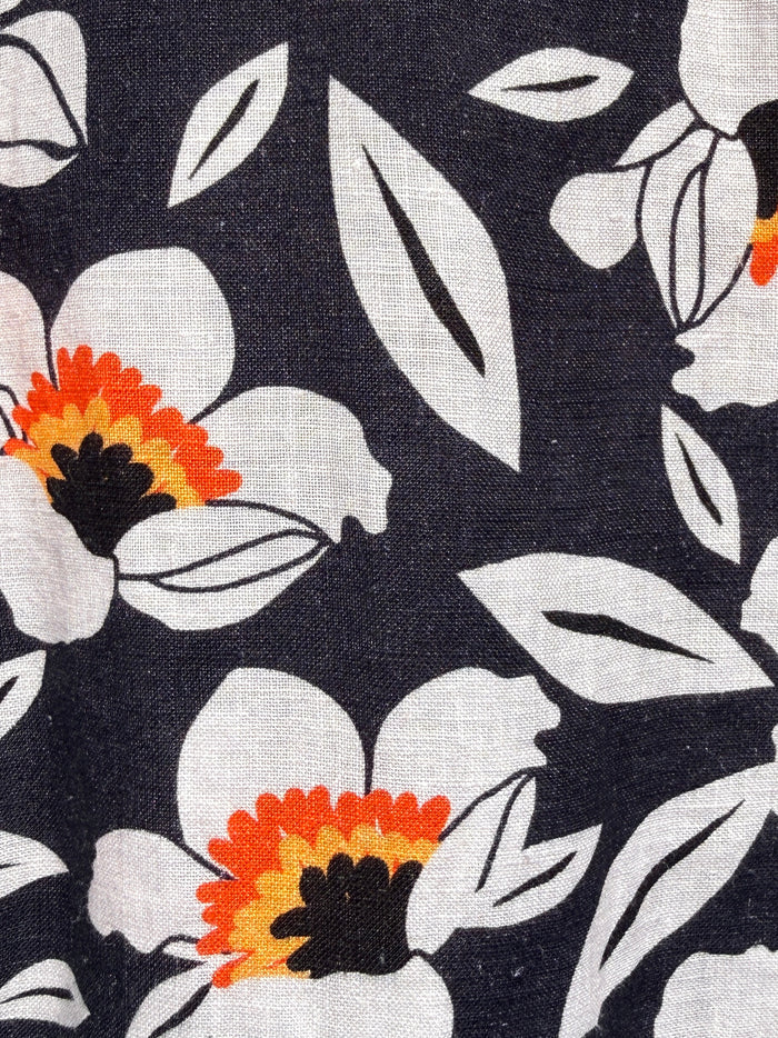 Orange & Navy Camp Party Shirt on Linen- Small Batch #677