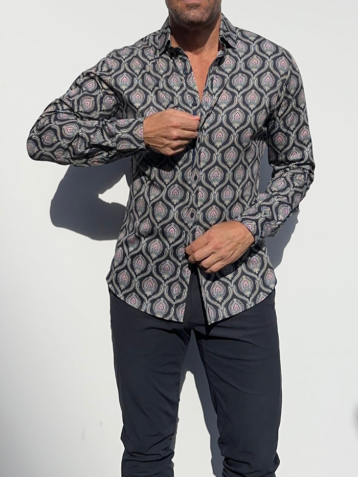 Ornate Party Shirt - Dark Blue