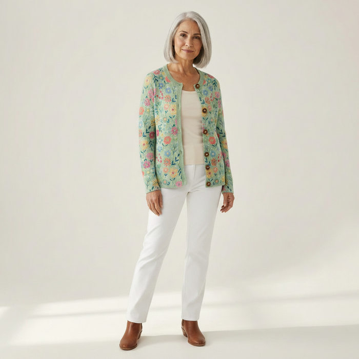 Orvokki - Garden Floral Cardigan in Mint