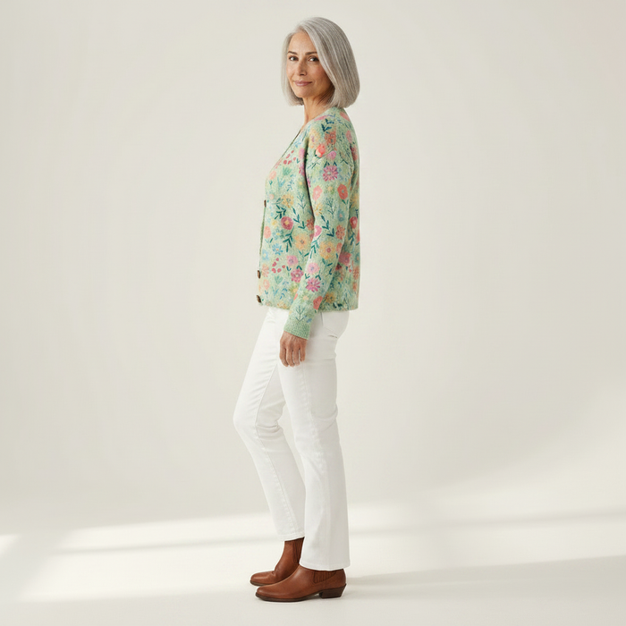 Orvokki - Garden Floral Cardigan in Mint