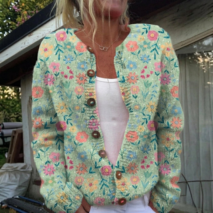 Orvokki - Garden Floral Cardigan in Mint