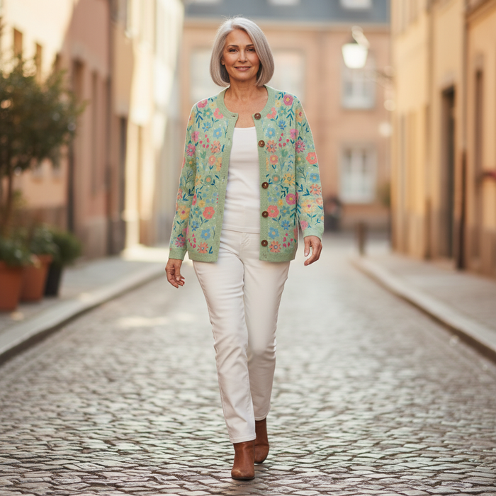 Orvokki - Garden Floral Cardigan in Mint