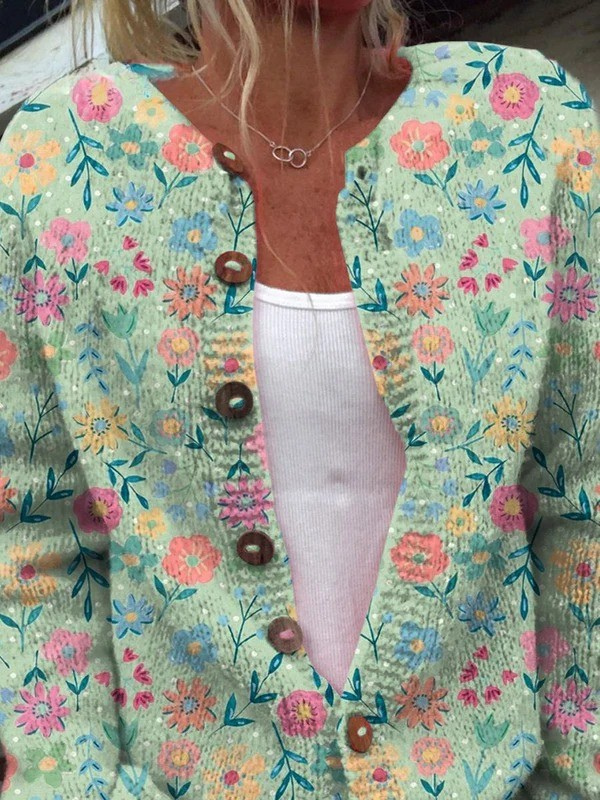 Orvokki - Garden Floral Cardigan in Mint