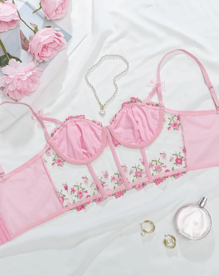 pink floral lace bralette