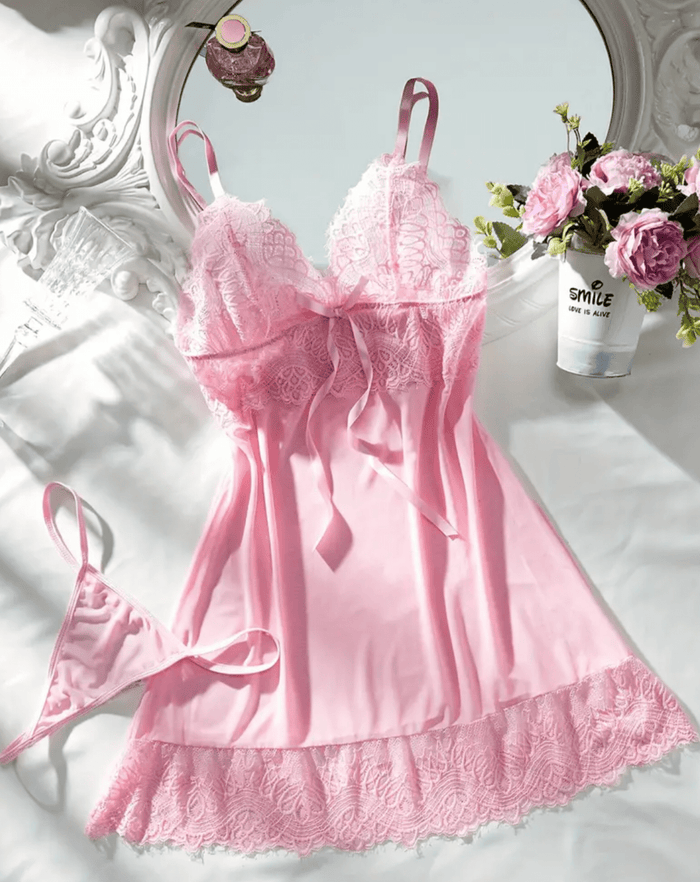 pink lingerie slip dress with thong