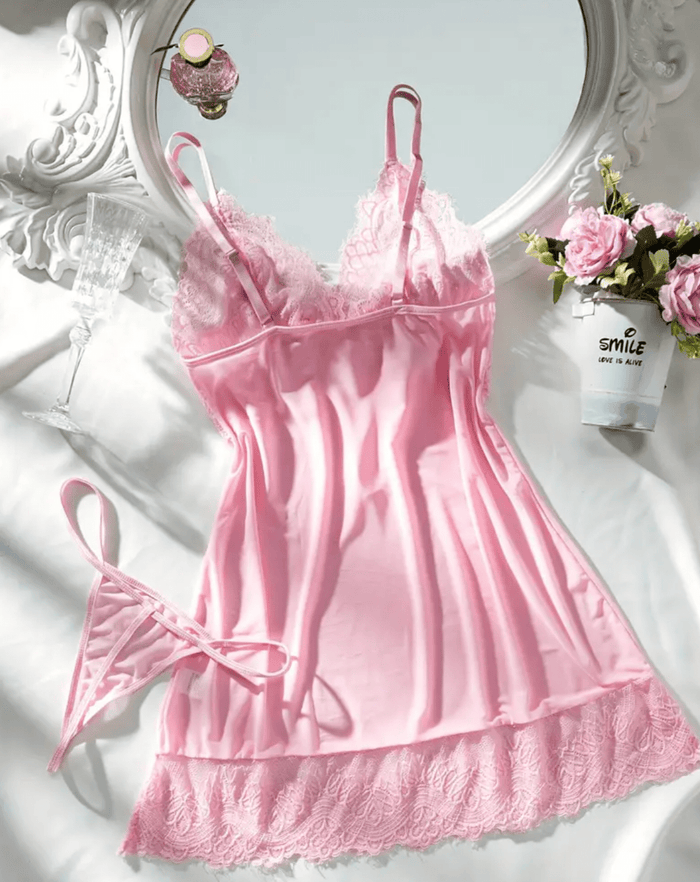 pink lace lingerie sleepwear dress