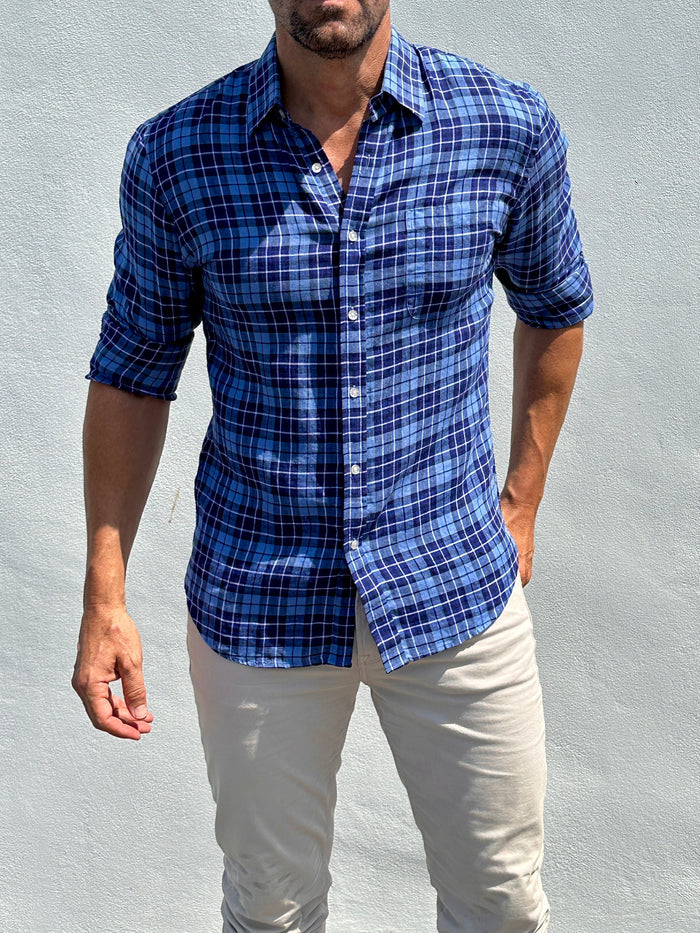 Plaid Linen - Blue on Blue Plaid Linen