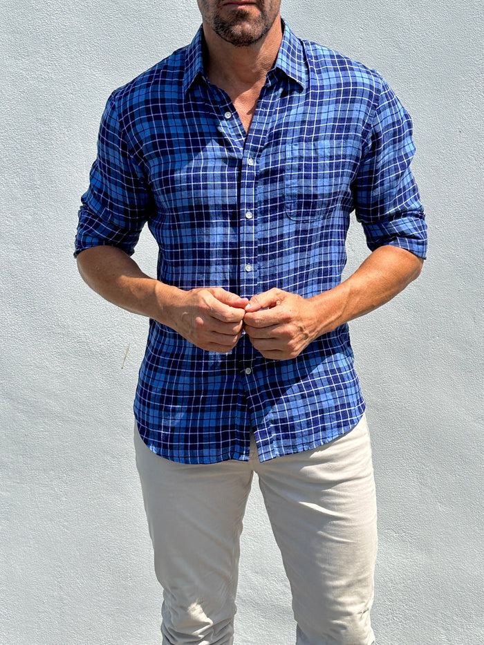 Plaid Linen - Blue on Blue Plaid Linen