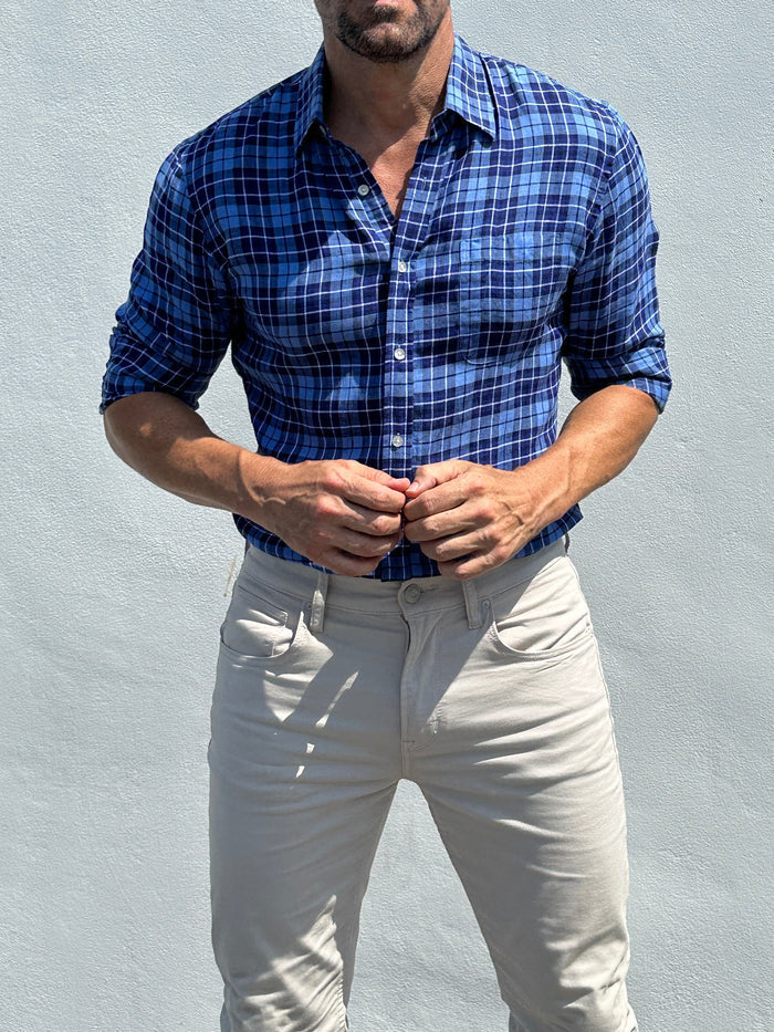 Plaid Linen - Blue on Blue Plaid Linen