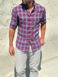 Plaid Linen - Red on Light Gray Plaid Linen