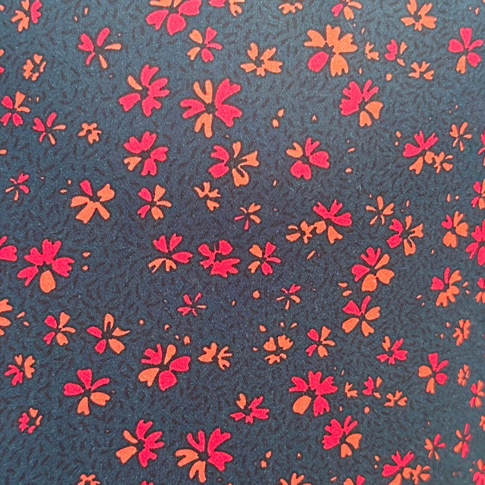 Red Floral Party Shirt - Red Flowers on Navy