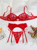 red lingerie set garter lace