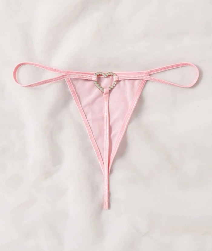 Rhinestone Heart Thong Sheer - Self Care Shop