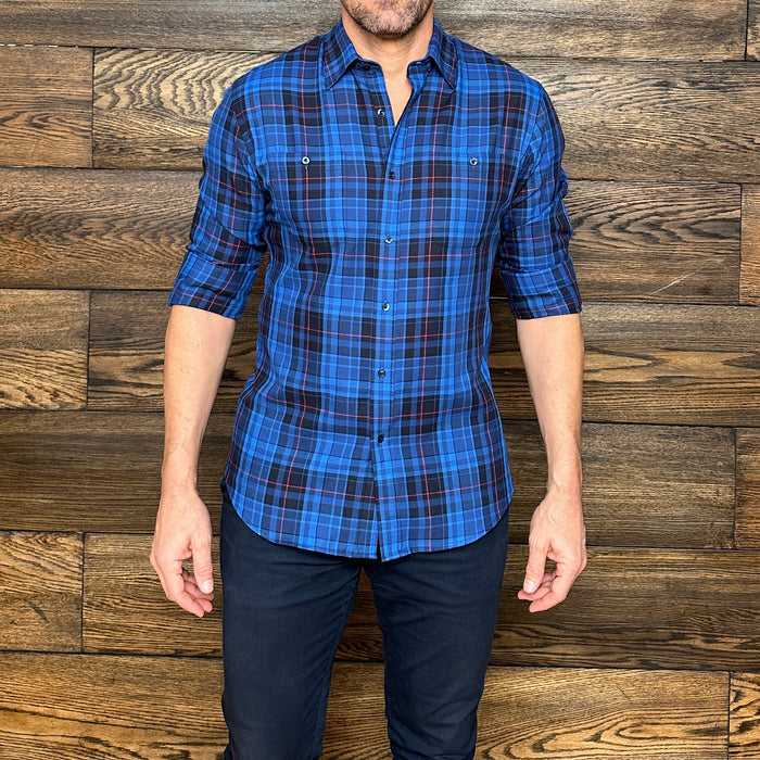 Royal Blue & Black Plaid Flannel - Royal Blue & Black Plaid