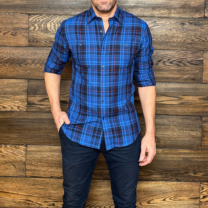 Royal Blue & Black Plaid Flannel - Royal Blue & Black Plaid