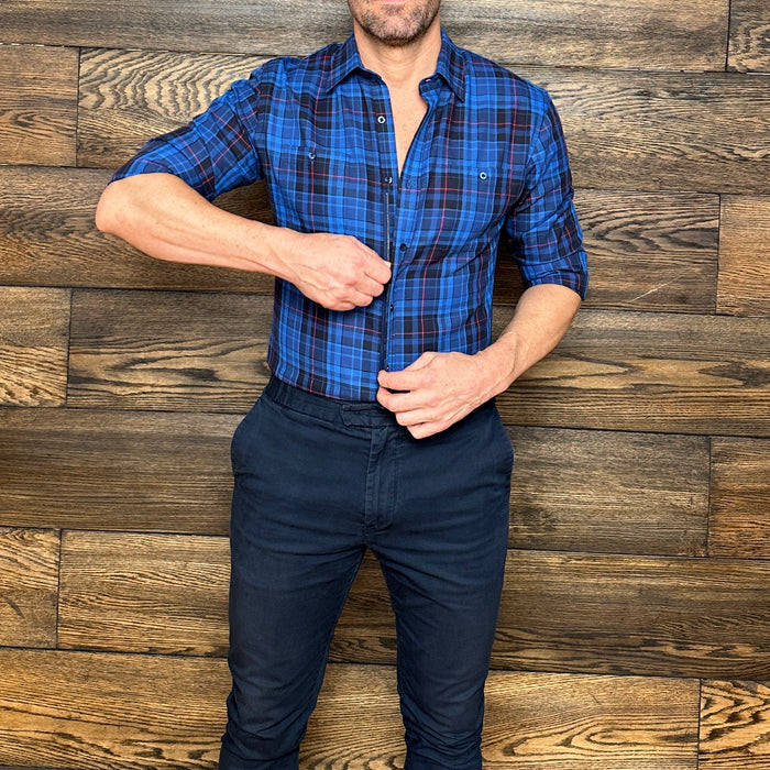 Royal Blue & Black Plaid Flannel - Royal Blue & Black Plaid