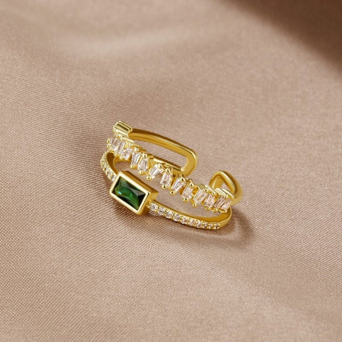 Sabina | Gold-Plated Ring with Green Accents Emerald