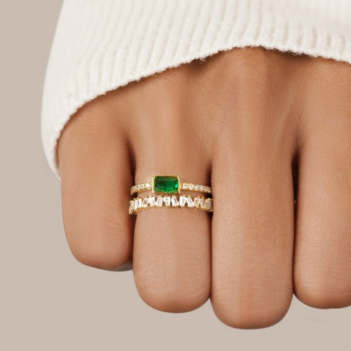 Sabina | Gold-Plated Ring with Green Accents Emerald